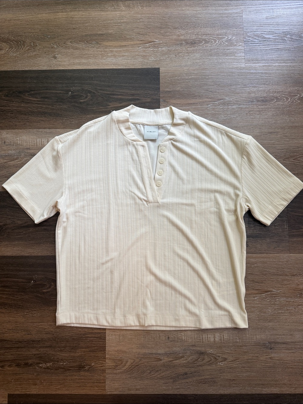 Kasey Mock Placket Rib Tee in Birch